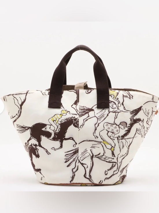 Hermes Handbags - Hermès Panier de Plage Horse Racing Jockey Print Canvas Tote Bag COLLECTORS